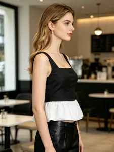 Sleeveless square neck colorblock peplum tank top for women, stylish casual summer apparel.