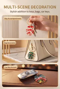 Colorful monstera leaf keychain bohemian beach key ring metal enamel bag pendant charm