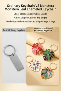 Colorful monstera leaf enamel keychain bohemian beach keyring fashion bag pendant accessory