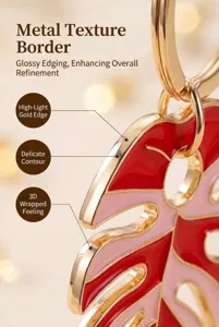 Cross-border hot-selling dripping oil color leaf keychain pendant with metallic border.