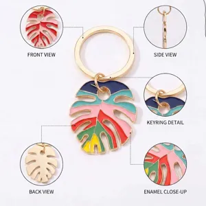 Colorful enamel monstera leaf keychain metal keyring tropical beach bag pendant jewelry accessory