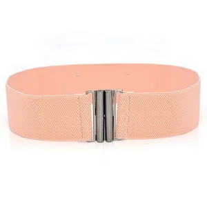 Women wide elastic waist belt stretch cinch belt for dress stylish metallic buckle fashion