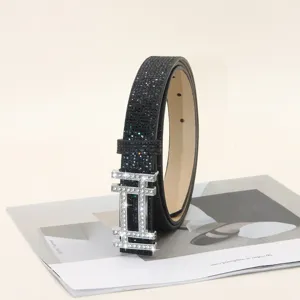 Zwarte strass riem voor vrouwen sprankelende kristallen gesp mode taille jeans