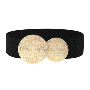 Cinturon elastico ancho para mujer con hebillas redondas doradas para vestidos y abrigos.