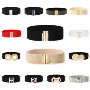 Cintura Ancha Elástica Estirable para Mujer Moda Versátil Vestido Abrigo Cinch Cinturón Hebilla de Metal Banda Informal