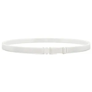 White elastic shirt stay belt detail, adjustable garment fixing strap close-up view.