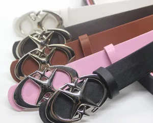 Ceinture en cuir pour femme tendance avec boucle métallique croissant de lune, multicolore.