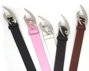 Cinturón de cuero de moda para mujer con hebilla metálica única, accesorio versátil para vaqueros.