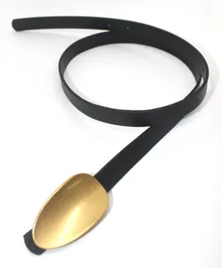Schwarzer Damen Ledergürtel mit goldener Tropfen Schnalle für Kleider und Pullover
