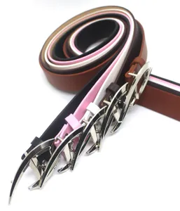 Cinturón de cuero para mujer elegante multicolor con hebilla metálica para vestido jean