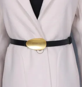 Damen Mode Ledergürtel mit goldener Metall Ovale Schnalle elegante Pullover Kleid Taille