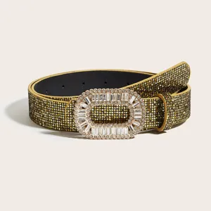Ceinture dorée à paillettes rétro pour femme avec boucle strass cristal étincelante pour robes.