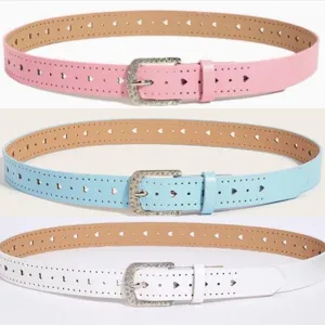 Cinturón de Cuero PU de Moda para Mujer Vintage Casual Corte de Corazón Hebilla de Strass Cintura