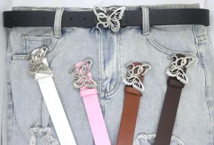 Trendiger Schlangen Schmetterling Schnalle Gürtel PU Leder Taillengürtel für stylische Jeans Hosen