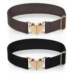 Women Elastic Waist Belt Vintage Sweet Heart Metal Buckle Stretch Dress Coat Waistband Fashion Accessories