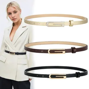 Cinturón Delgado de Cuero PU para Mujer Retro Minimalista Vestido Cinturón con Hebilla de Metal para Camisas Trajes Pantalones
