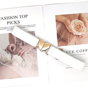 Women elastic waist belt with gold heart buckle, stylish stretchable belt for dresses coat.