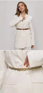 Detailed view of the stylish women thin leather belt featuring a chic knot metal buckle design.