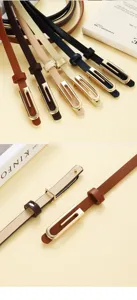 Cinturón de cuero fino para mujer con hebilla metálica minimalista para vestido y pantalón.