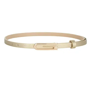 Cinturón fino dorado para mujer con hebilla G de metal elegante, accesorio chic para vestido.