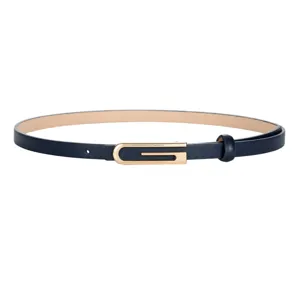 Cinturón fino de cuero para mujer con elegante hebilla dorada en forma de G, accesorio retro.
