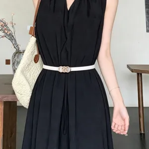 Elegant thin white dress belt detail view, minimalist gold metal buckle for women daily wear