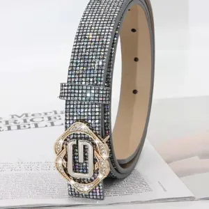 Women rhinestone crystal leather belt sparkle luxury style waist accessory for jeans