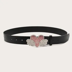 Y2K Strass Herz Flügel schwarzer Ledergürtel modisches Taillenzubehör für Damen Jeans