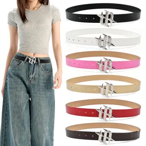 Women American Retro Fashion Rhinestone Buckle PU Leather Belt Y2K Subculture Casual Pants Waist Belt Accessory