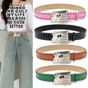 Unisex Punk Style Δέρμα PU Ζώνη Με Μεταλλική Πιστόλι Και Σφαίρα Σχήμα Αγκράφα Πριτσίνι Streetwear Μόδα Ζώνη Μέσης