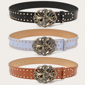 Set di cinture da donna con fibbia a farfalla in strass vintage e borchie, stile casual elegante.