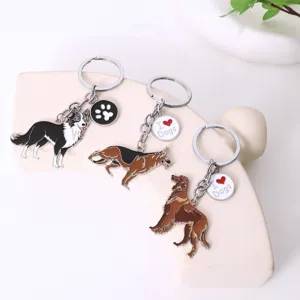 Porte-clés chien en métal mignon border collie berger allemand pendentif sac cadeau