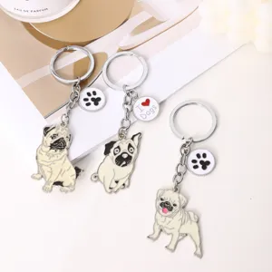 Joli porte-clés en métal bouledogue pug mignon dessin animé pendentif de sac