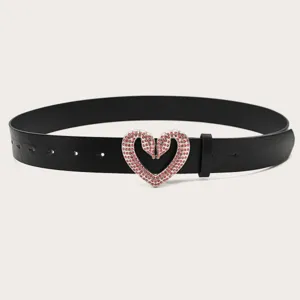 Schwarzer Damen Ledergürtel mit funkelnder rosa Strass Zwillingsschlangen Herz Schnalle.