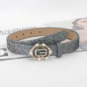 Women rhinestone leather belt ins style sparkling diamond waist strap fashion jeans skirt belt