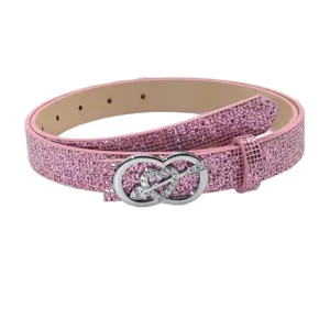 Pink rhinestone belt with silver heart arrow buckle sparkling crystal waist strap for dress jeans.