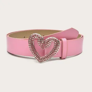 Rosa Strass Herz Schnalle Damen Gürtel Mode Freizeit PU Leder Gürtel für Jeans