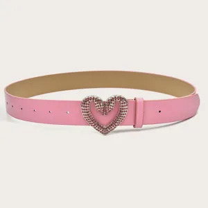 Rosa Strass Herz Schnalle Gürtel Damen Jeans Rock Zubehör Mode vielseitig süsser Taillengürtel