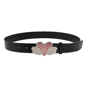 Schwarzer Ledergürtel mit Strass Herz und Flügeln für Damen Y2K Mode Taillen Zubehör.