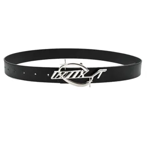 Dames zwarte lederen riem met stijlvolle zilveren metalen gesp casual jeans riem