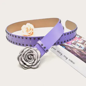 Ceinture en cuir cloutée rose punk design vintage ceinture violette femme accessoire