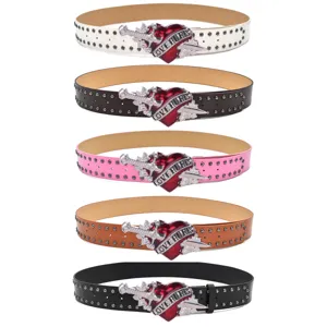 Punk rock women belt with rivet heart dagger buckle, Y2K subculture gothic stylish waist belt.