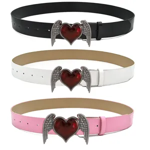 Punk Y2K Gothic Rivet PU Leather Belt Women Rock Style Heart Wing Dagger Buckle Fashion Casual Waist Band
