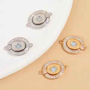 Fermoir Magnétique Ovale en Argent Sterling 925 Avec Strass Incrusté Connecteur de Bijoux Pour Fabrication de Collier Bracelet Perle Pierre Précieuse Accessoires