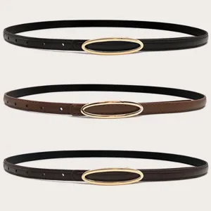 Dames Casual PU Leer Smalle Riem Minimalistische Taille Riem Gouden Ovale Metalen Gesp Mode Jurk Jeans Accessoires