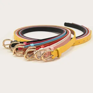 Women thin leather belt set stylish versatile gold buckle trouser jeans accessory
