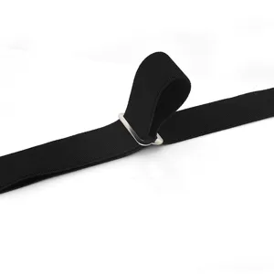 Adjustable black elastic belt strap with metal buckle, durable sports stretch band.