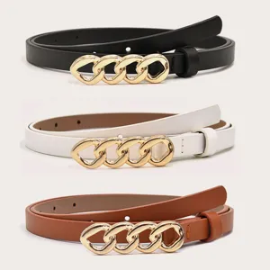 Dames PU Leren Riem Casual Mode Jurk Jas Taille Riem Minimalistische Metalen Kettingsluiting Decoratieve Smalle Tailleband
