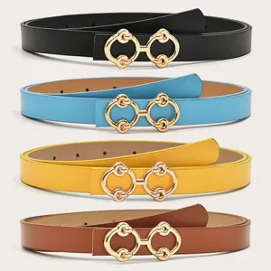 Women Fashion PU Leather Belt Minimalist Versatile Double Ring Buckle Waistband For Jeans Coats Daily Commuting