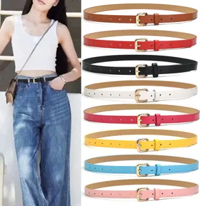 Women Minimalist PU Leather Belt Slim Dress Belt With Gold Silver Pin Buckle Casual Fashion Waist Belt For Daily Wear